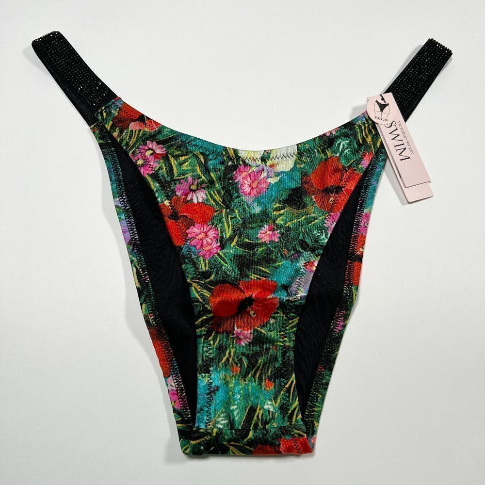 Victoria Secret 38D L Bombshell Push Up Bikini Set Shine Strap Palm Tropical - Picture 8 of 10